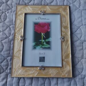 BP Industries Diana Series 5x7 Picture Frame Cream Enamel Rhinestone Silver Trim
